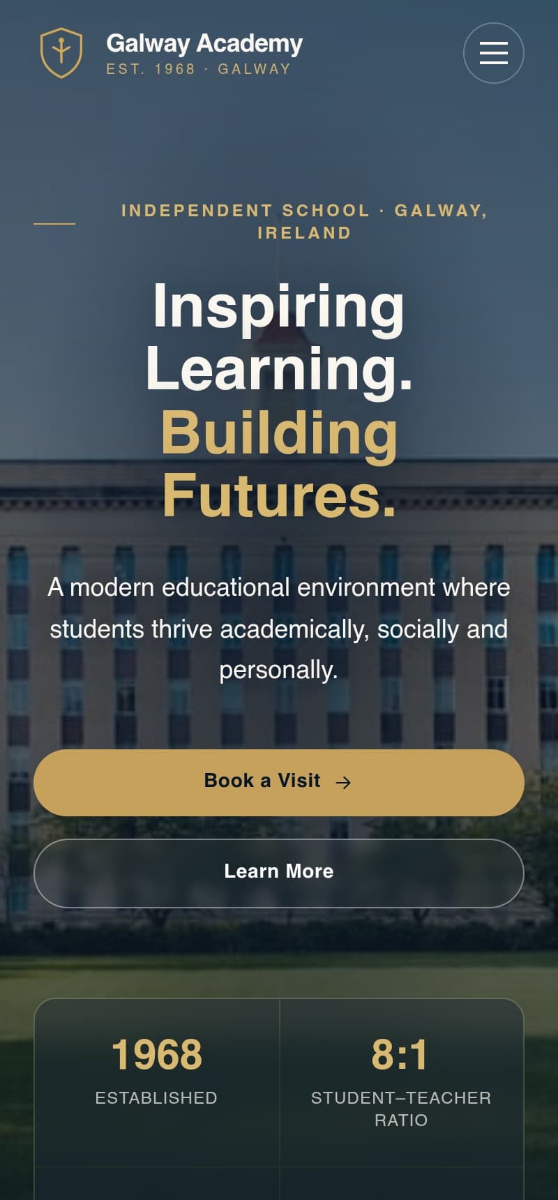 Galway Academy mobile view